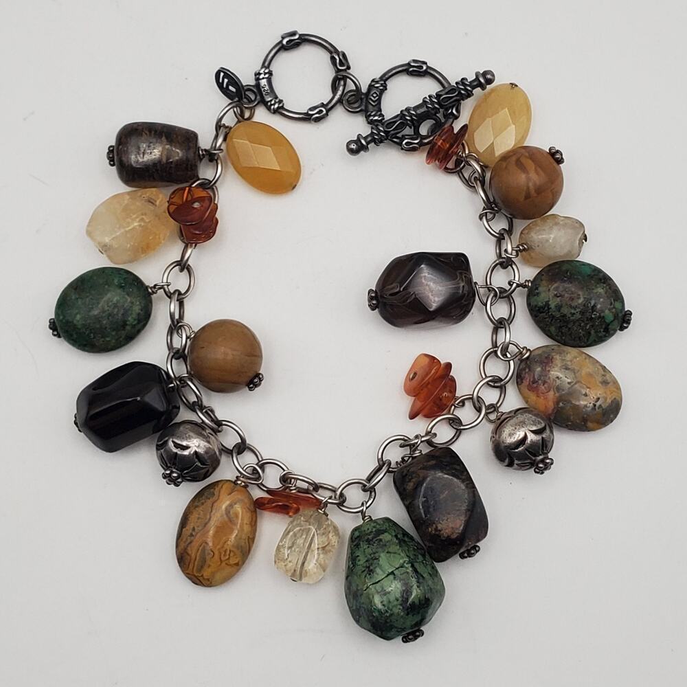 SILPADA Sterling Silver Cha Cha Bracelet Multi Stone Dangle Bead Charms 7.5”